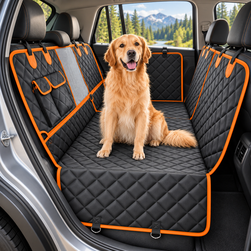 Chien installé sur NOMAVA TravelDeck dans une voiture